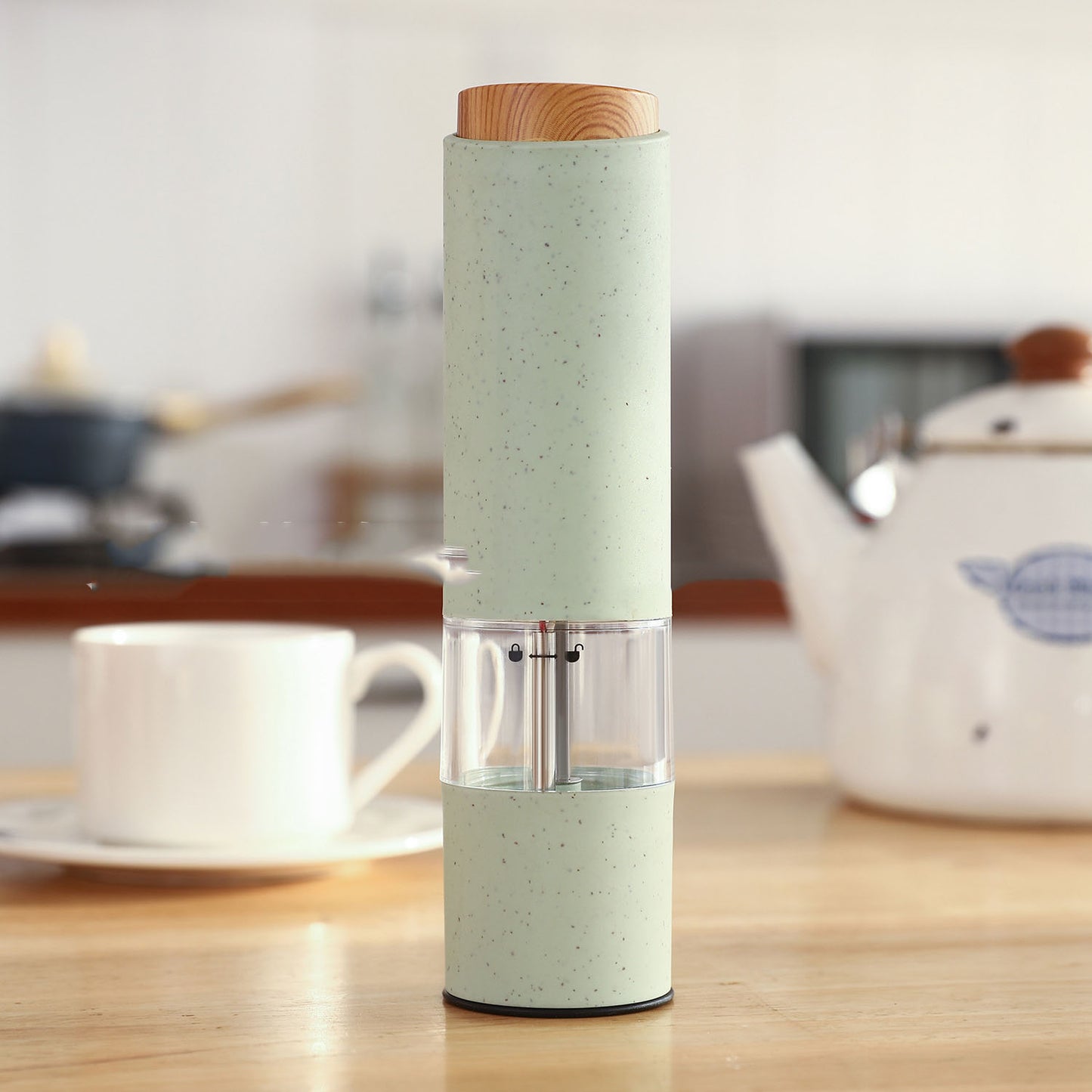Electric Wheat Straw Spice & Pepper Grinder — Eco-Friendly, One-Hand Operation