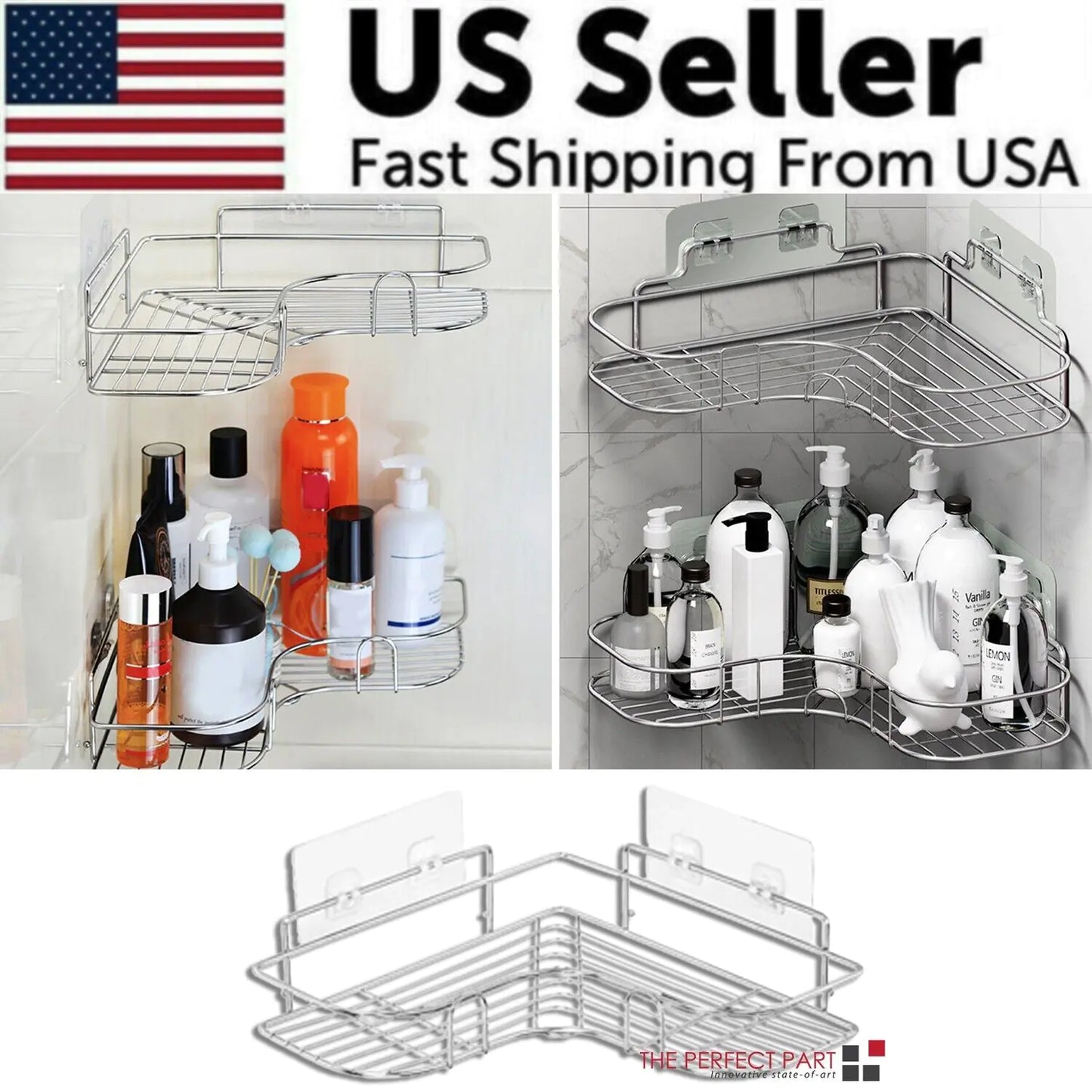Adhesive bathroom shelf