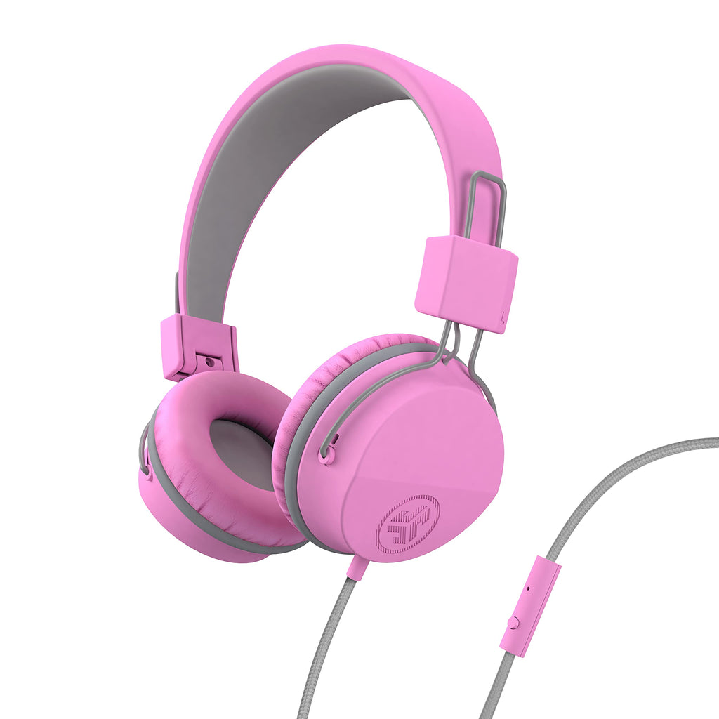 JLab JBuddies Studio On-Ear Kids Wired Headphones Toddler Headphones Kid Safe Studio Volume Safe Volume Limiter Folding Adjustable Noise Isolation with Mic (Pink)